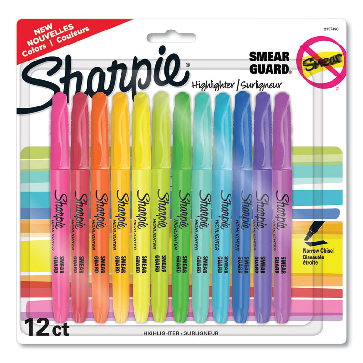 Sharpie - Pocket Style Highlighters, Assorted Ink Colors, Chisel Tip, Assorted Barrel Colors, 12/Pack (7147762)