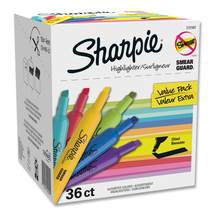 Sharpie - Tank Style Highlighters, Assorted Ink Colors, Chisel Tip, Assorted Barrel Colors, 36/Pack (7147770)