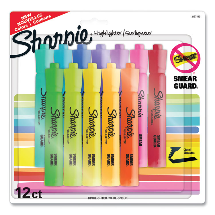 Sharpie - Tank Style Highlighters, Assorted Ink Colors, Chisel Tip, Assorted Barrel Colors, 12/Pack