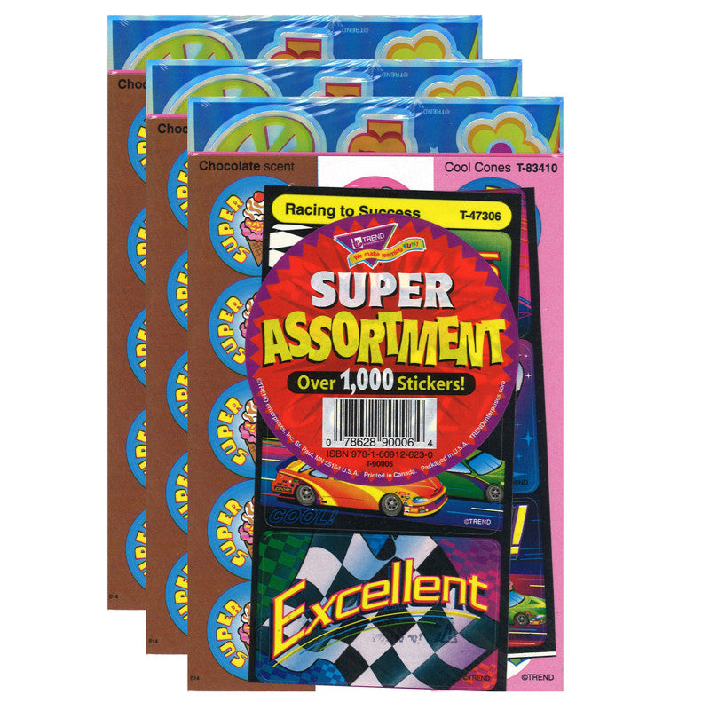TREND - Super Assortment Sticker Pack, 1000 Stickers Per Pack, 3 Packs