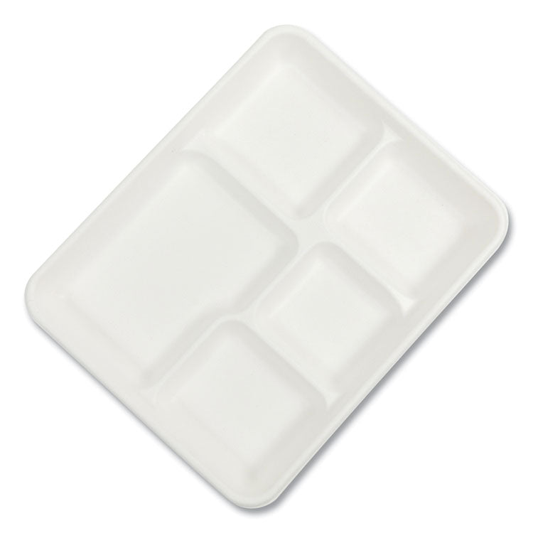 Boardwalk - Bagasse PFAS-Free Food Tray, 5-Compartment, 8.26 x 0.98 x 10.9, White, Bamboo/Sugarcane, 500/Carton