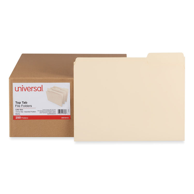 Universal - Top Tab File Folders, 1/3-Cut Tabs: Assorted, Letter Size, 0.75" Expansion, Manila, 250/Box