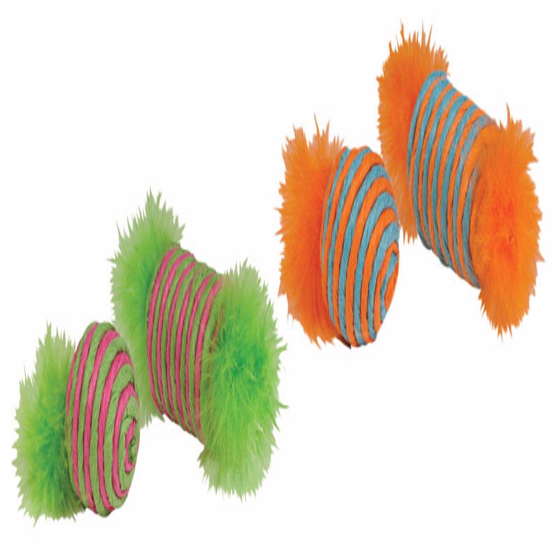 KYLIES - Chomper Kylies Brights Assorted Raffia Raffia Spool and Ball with Feather Cat Toy Large 2 pk