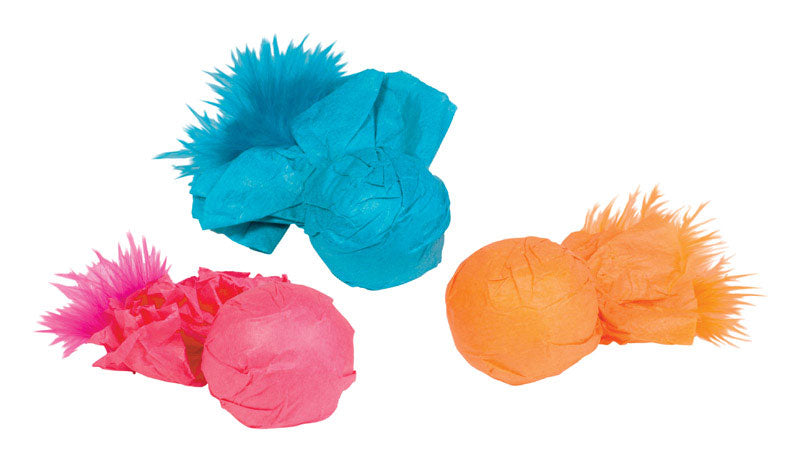 KYLIES BRIGHTS - Kylies Brights Assorted Plastic Paper Ball Rattlers with Feather Cat Toy Large 3 pk