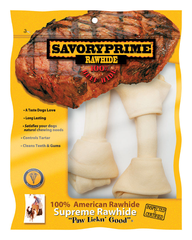 SAVORY PRIME - Savory Prime Supreme Medium Adult Knotted Bone Rawhide 6-7 in. L 2 pk