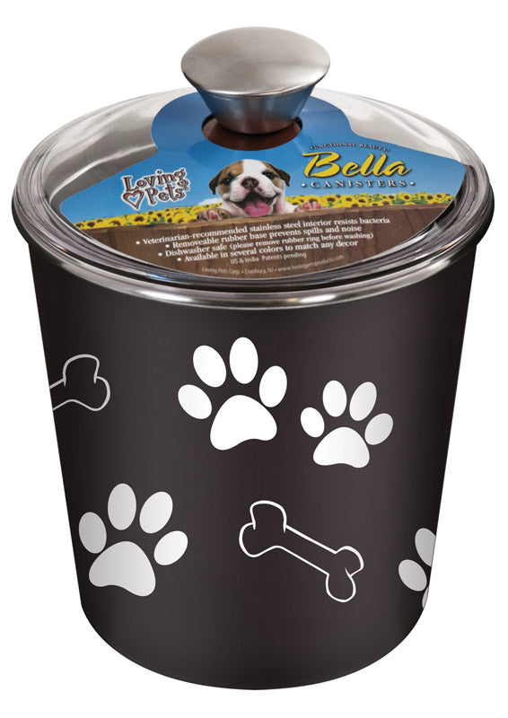 LOVING PETS - Loving Pets Bella Espresso Bones and Paw Print Stainless Steel 9 cups Treat Canister For Dog - Case of 6