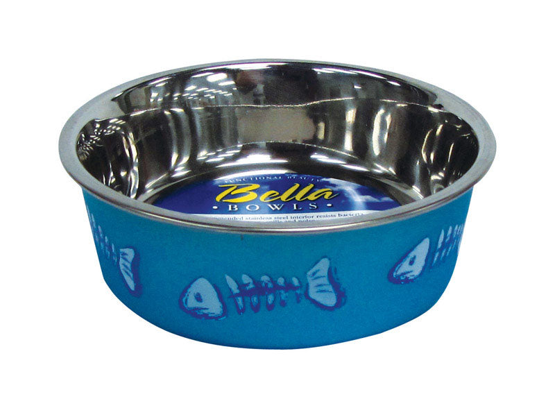 LOVING PETS - Loving Pets Bella Blue Fish Skeleton Stainless Steel 1 cups Pet Bowl For Cat