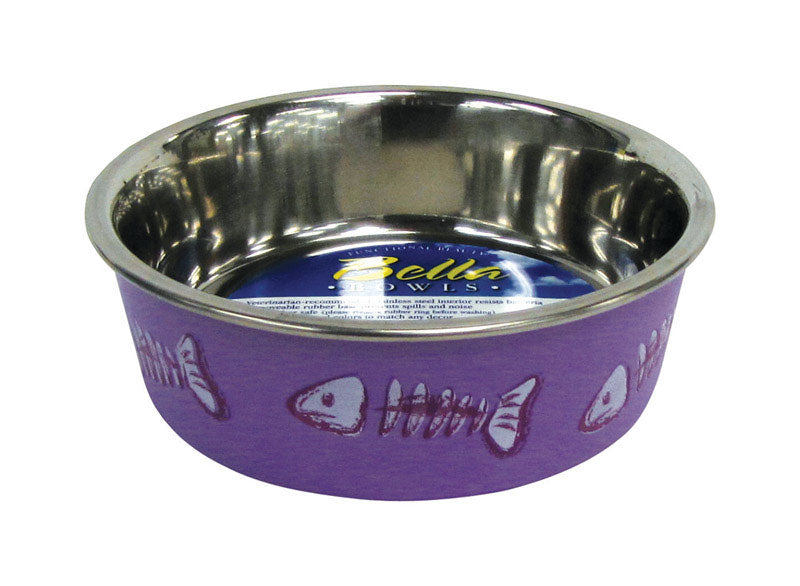 LOVING PETS - Loving Pets Bella Purple Fish Skeleton Stainless Steel 1 cups Pet Bowl For Cat