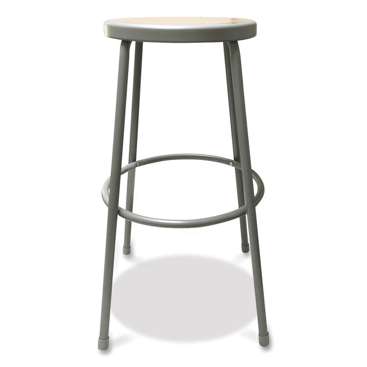 Alera - Industrial Metal Shop Stool, Backless, Supports Up to 300 lb, 30" Seat Height, Brown Seat, Gray Base