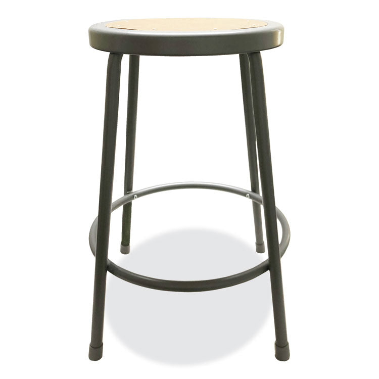 Alera - Industrial Metal Shop Stool, Backless, Supports Up to 300 lb, 24" Seat Height, Brown Seat, Gray Base