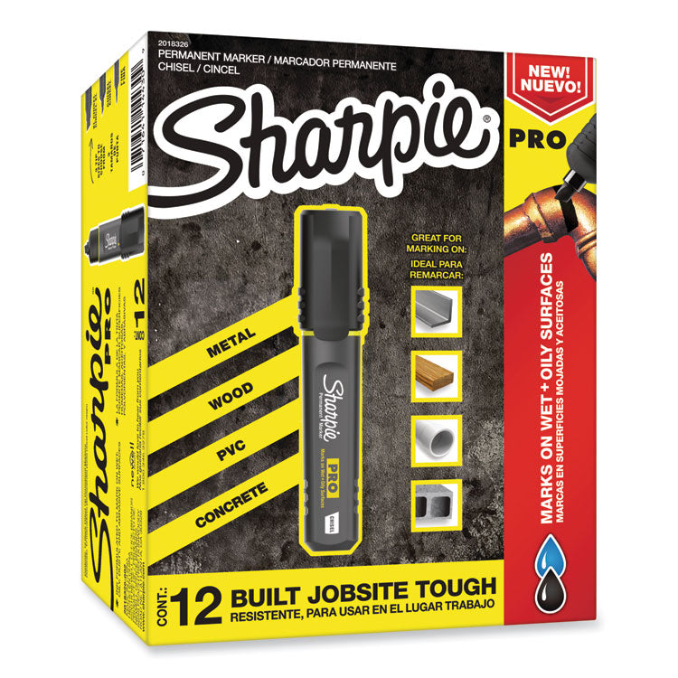 Sharpie - Pro Permanent Marker, Broad Chisel Tip, Black, Dozen (7763576)