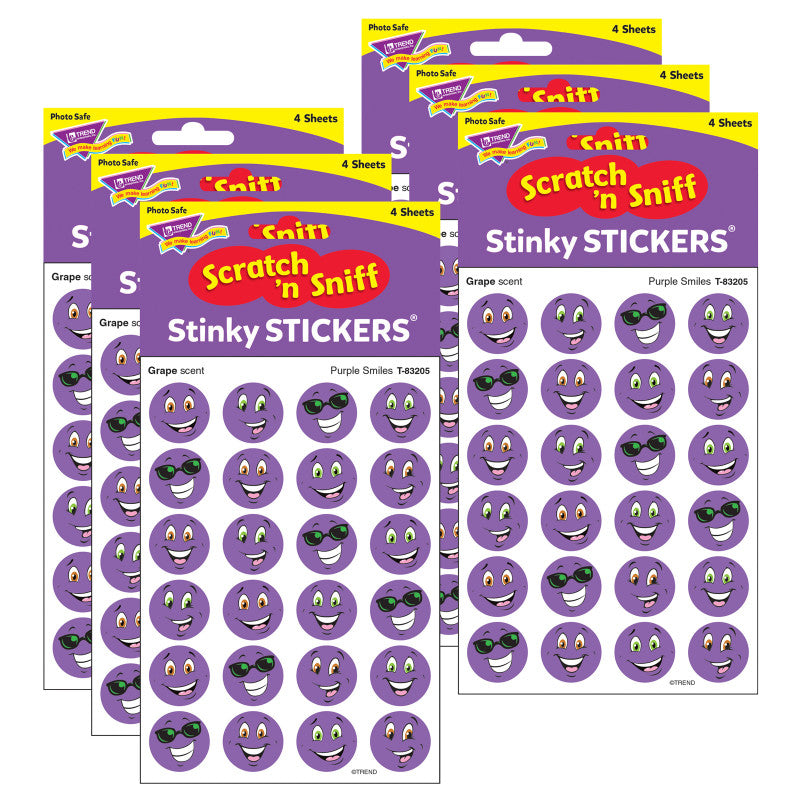 TREND - Purple Smiles/Grape Stinky Stickers®, 96 Per Pack, 6 Packs