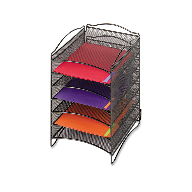 Safco - Onyx Steel Mesh Lliterature Sorter, Six Compartments, 10.25 x 12.75 x 15.25, Black