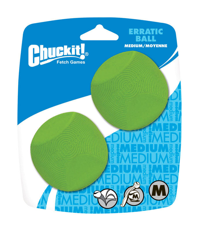 CHUCKIT! - Chuckit! Green Rubber Erratic Bounce Bounce Ball Medium 2 pk