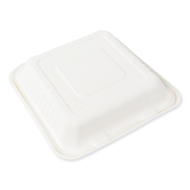 AmerCareRoyal - Bagasse PFAS-Free Food Containers, 1-Compartment, 9 x 9 x 3.19, White, Bamboo/Sugarcane, 200/Carton