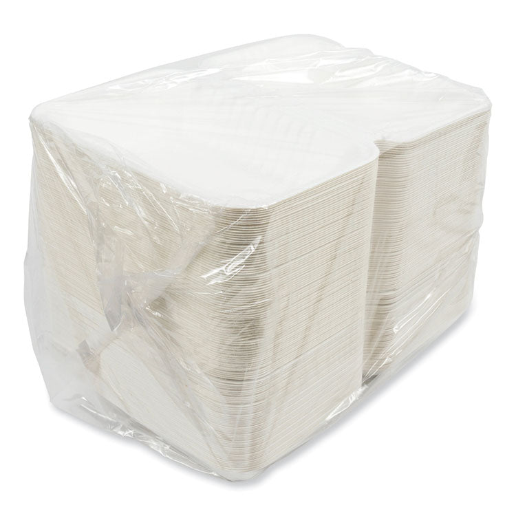 AmerCareRoyal - Bagasse PFAS-Free Food Containers, 1-Compartment, 6 x 9 x 3.03, White, Bamboo/Sugarcane, 250/Carton