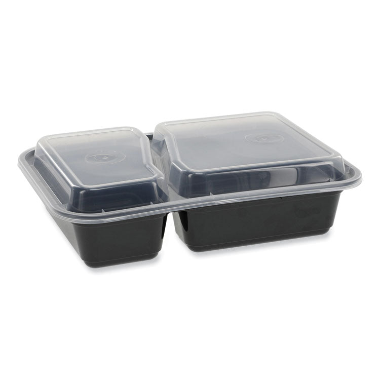 Pactiv Evergreen - Newspring VERSAtainer Microwavable Containers, Rectangular, 2-Compartment, 30 oz, 6 x 8.5 x 2.5, Black/Clear, Plastic, 150/CT