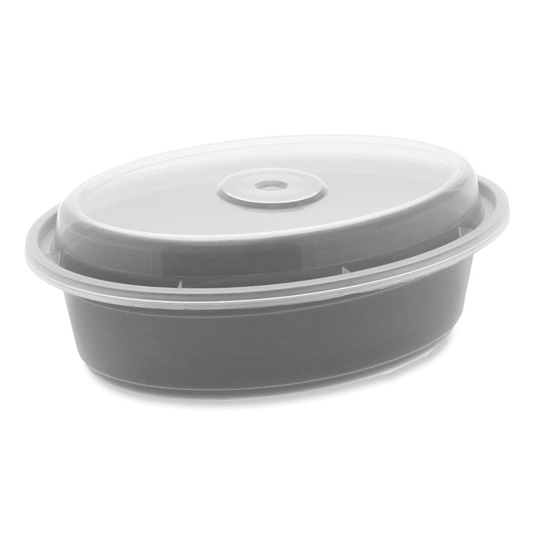 Pactiv Evergreen - Newspring VERSAtainer Microwavable Containers, Oval, 16 oz, 6.8 x 4.8 x 1.9, Black/Clear, Plastic, 150/Carton