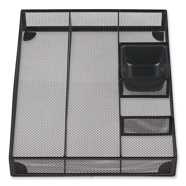 Universal - Metal Mesh Drawer Organizer, Six Compartments, 15 x 11.88 x 2.5, Black