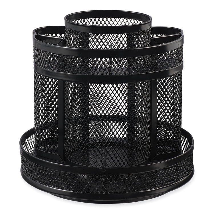 Universal - Metal Mesh Rotating Desktop Organizer, 8 Compartments, Metal Mesh, 6.5" Diameter x 6.13"h, Black