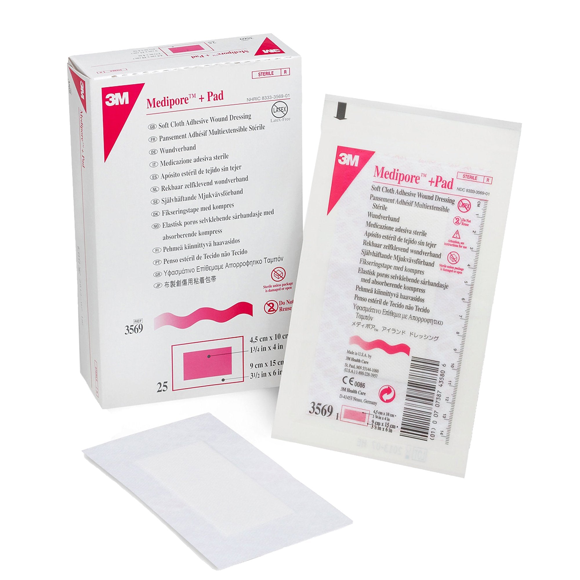 Solventum Corporation - Composite Dressing 3M™ Medipore™ 3-1/2 X 6 Inch Rectangle Sterile Nonwoven Backing [25/BX]