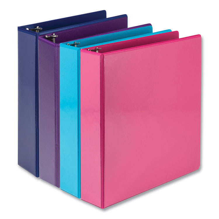 Samsill - Durable D-Ring View Binders, 3 Rings, 2" Capacity, 11 x 8.5, Blueberry/Blue Coconut/Dragonfruit/Purple, 4/Pack