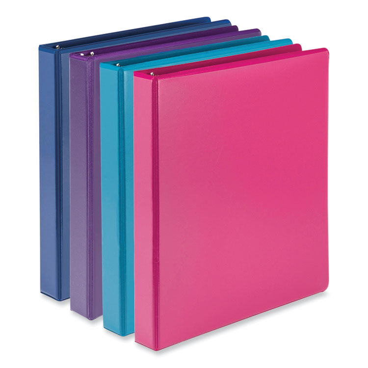 Samsill - Durable D-Ring View Binders, 3 Rings, 1" Capacity, 11 x 8.5, Blueberry/Blue Coconut/Dragonfruit/Purple, 4/Pack