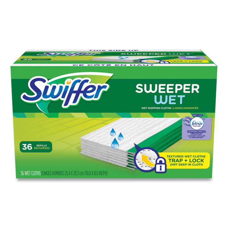 Swiffer - Wet Refill Cloths, 10 x 8, Lavender Vanilla and Comfort, White, 36/Carton