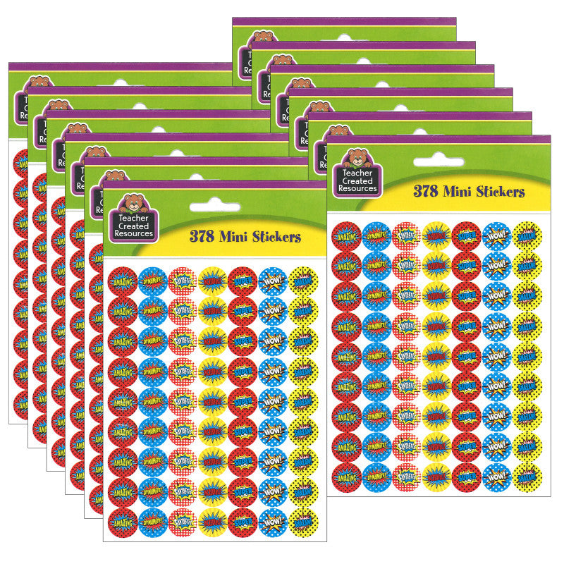 TEACHER CREATED RESOURCES - Superhero Mini Stickers, 0.5", 378 Per Pack, 12 Packs