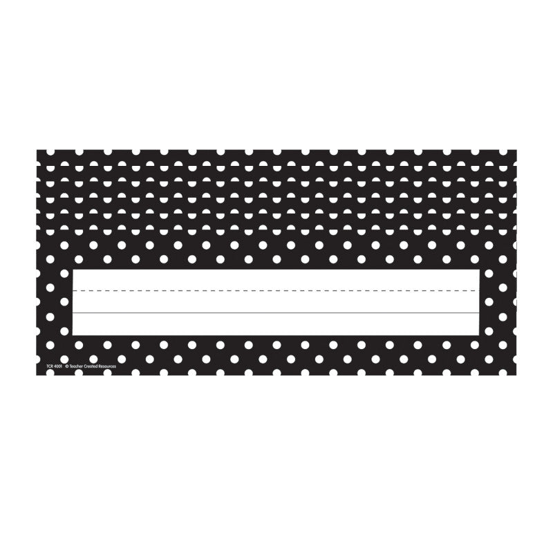 TEACHER CREATED RESOURCES - Black Polka Dots Flat Name Plates, 36 Per Pack, 6 Packs