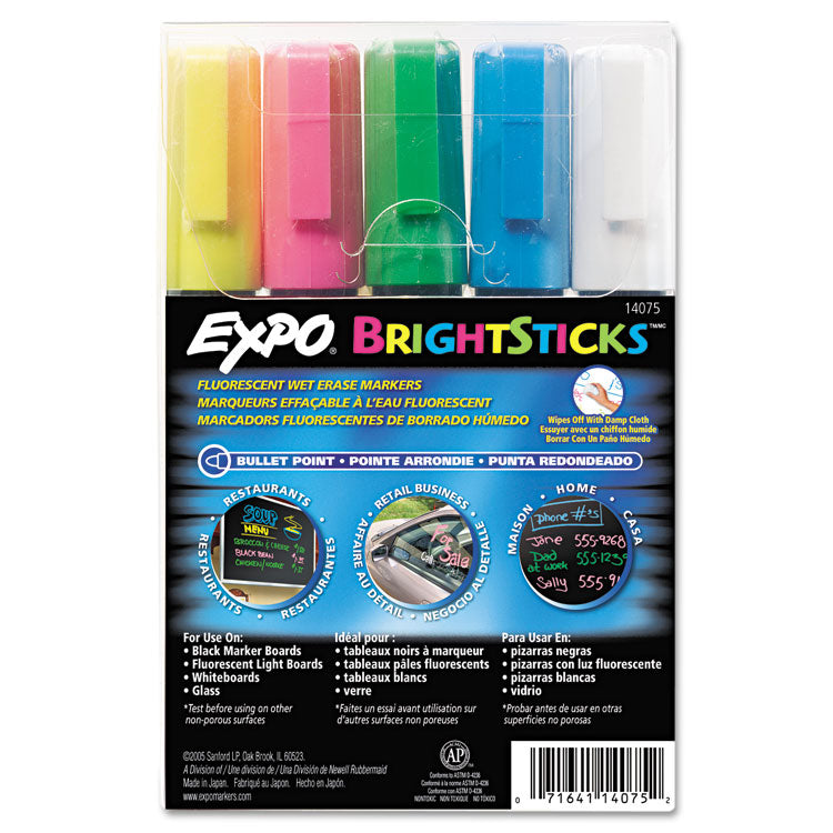 EXPO - Bright Sticks, Medium Bullet Tip, Assorted Colors, 5/Set