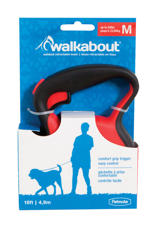 PETMATE - Petmate Walkabout Red Plastic Retractable Leash Medium