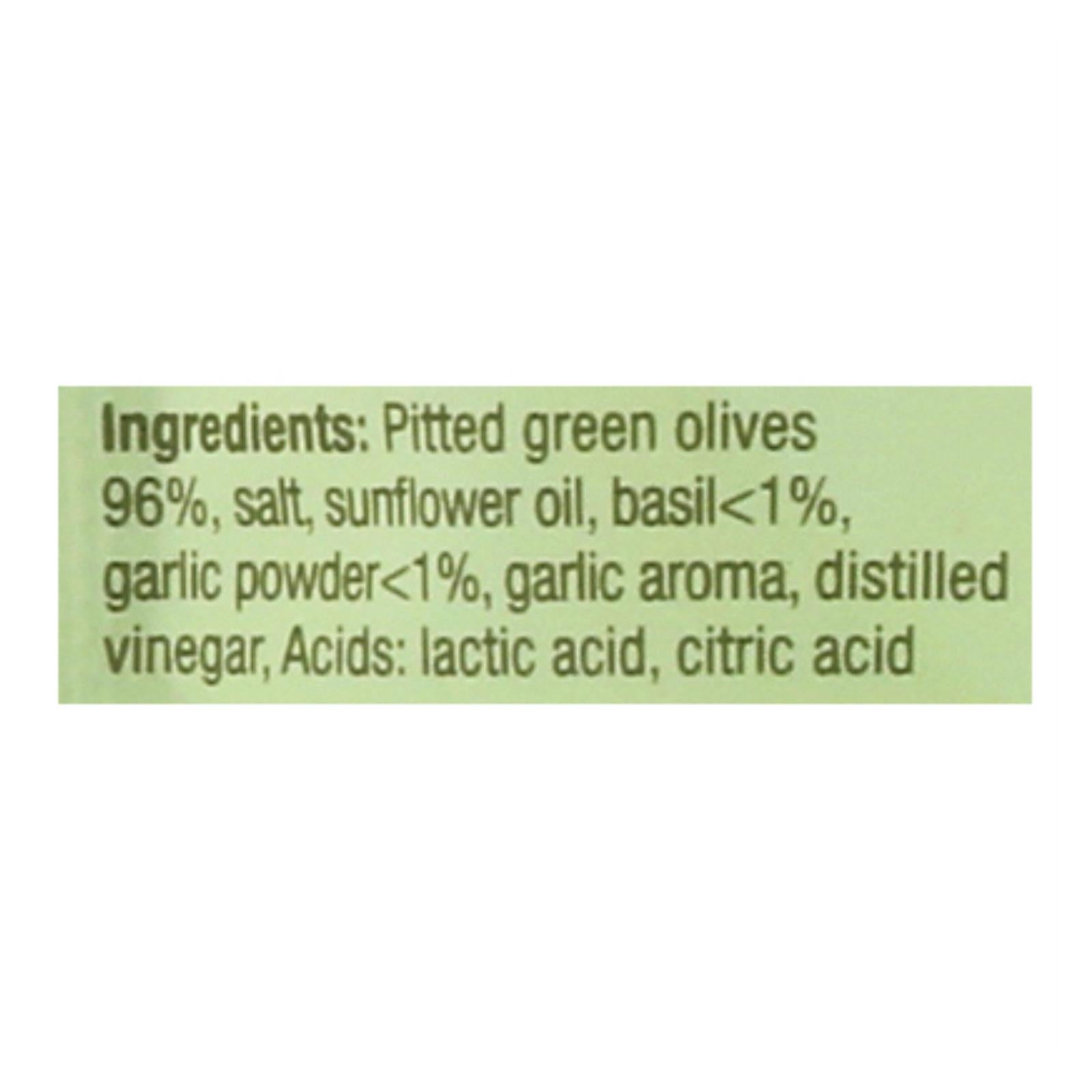 Oloves Green Pitted Olives - Basil And Garlic - Case Of 10 - 1.1 Oz.