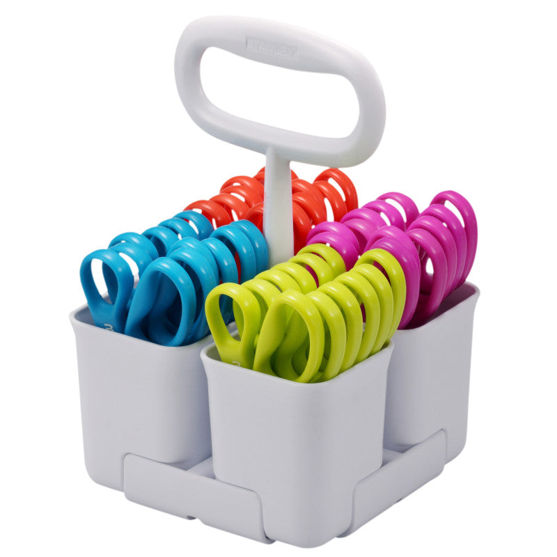 STANLEY - Art & Scissor Caddy with 24 Pack of Pointed Tip Kids Scissors