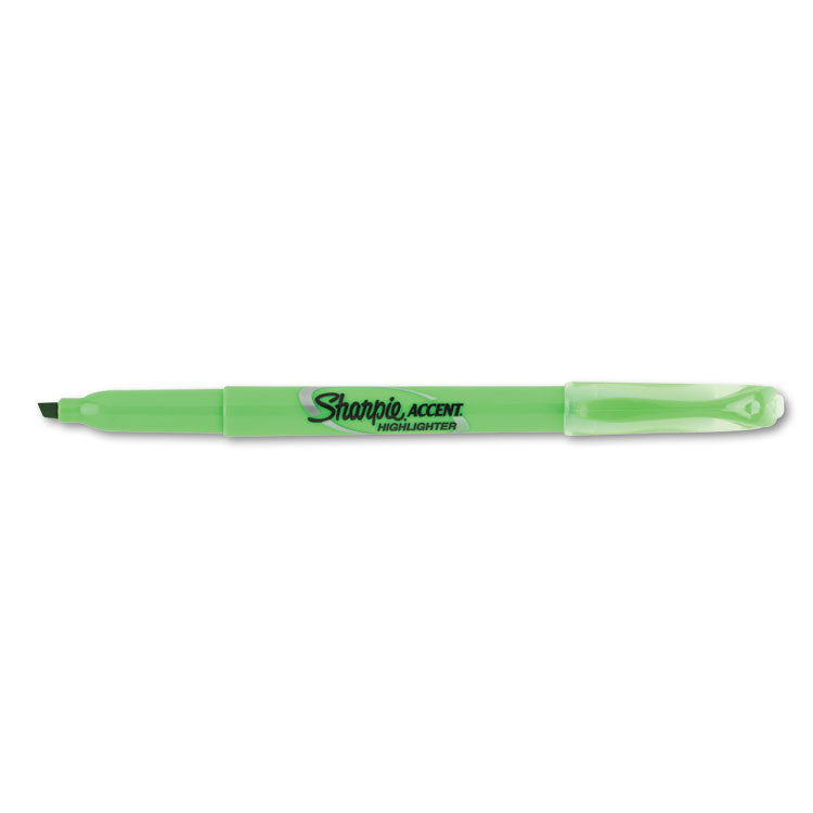 Sharpie - Pocket Style Highlighters, Fluorescent Green Ink, Chisel Tip, Green Barrel, Dozen