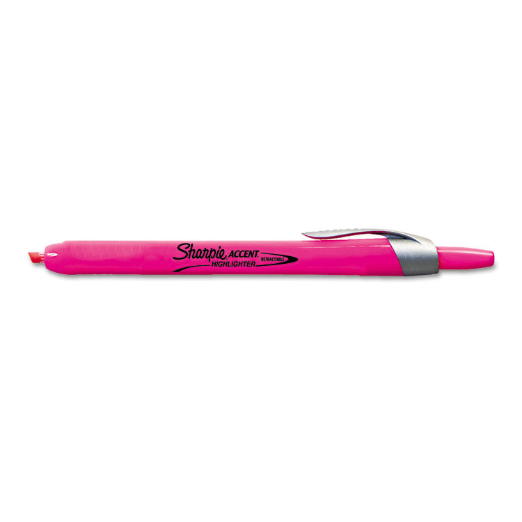 Sharpie - Retractable Highlighters, Fluorescent Pink Ink, Chisel Tip, Pink/Black Barrel, Dozen