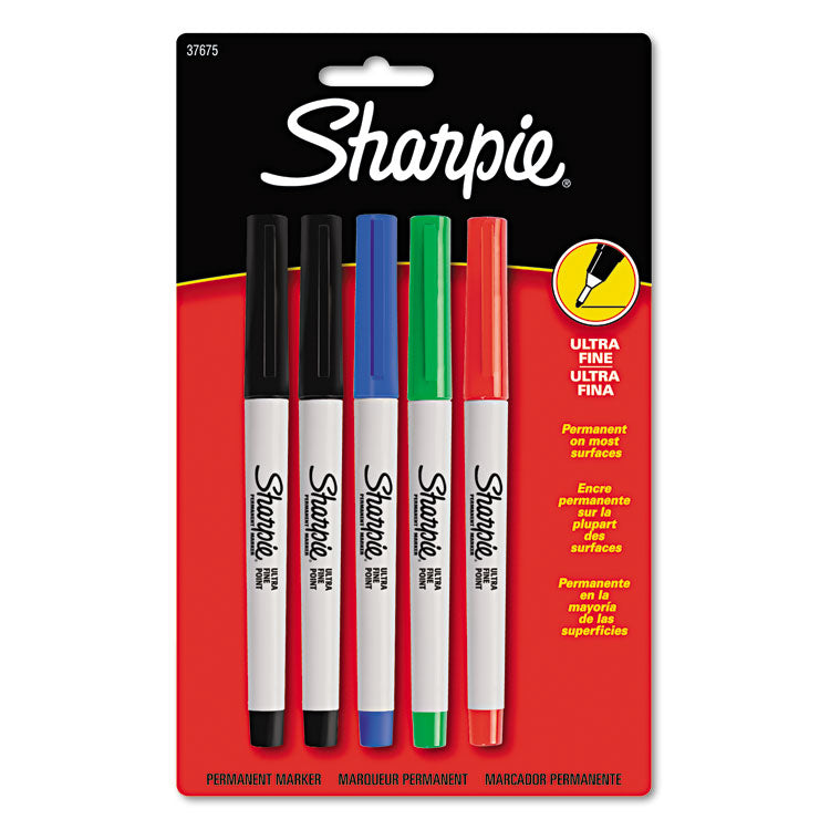 Sharpie - Ultra Fine Tip Permanent Marker, Extra-Fine Needle Tip, Assorted Colors, 5/Set