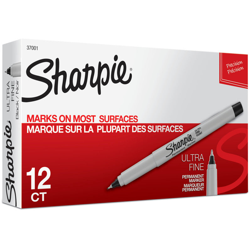 SHARPIE - Ultra Fine Point Permanent Marker, Black, Box of 12