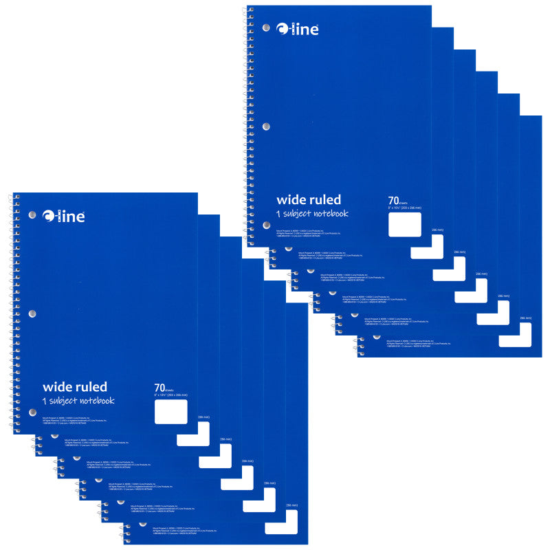 C-LINE - 1-Subject Notebook, 70 Page, Wide Ruled, Blue, Pack of 12