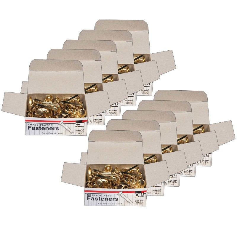 CHARLES LEONARD - Brass-Plated Paper Fasteners, 1", 100 Per Box, 10 Boxes