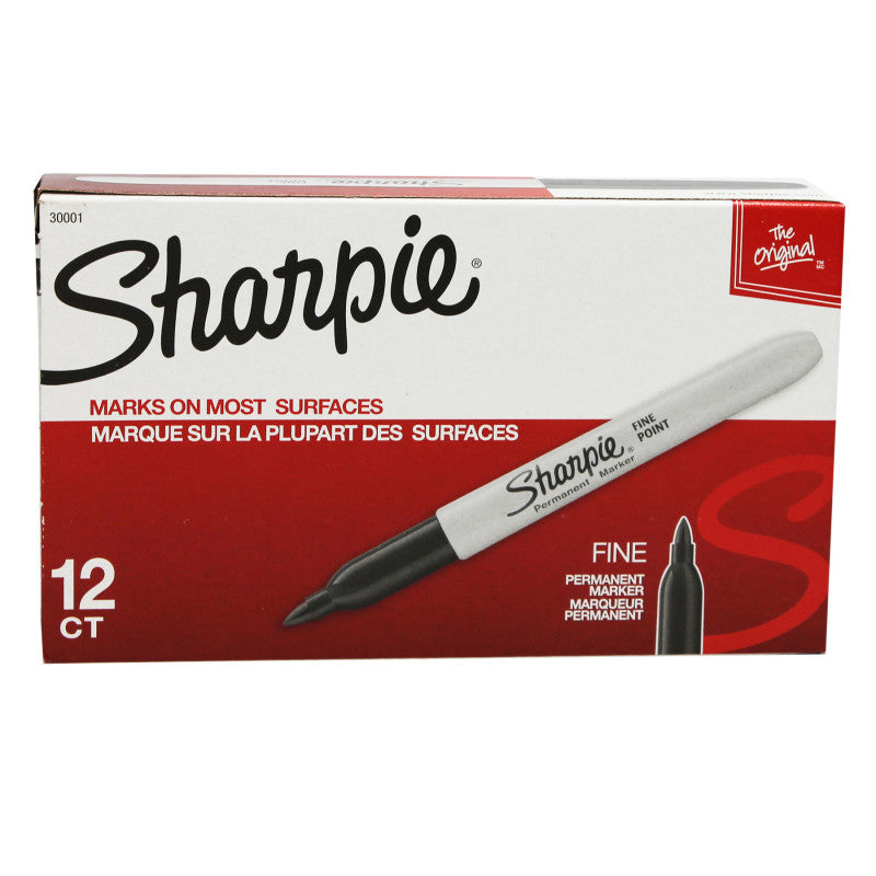 SHARPIE - Fine Point Permanent Marker, Black, Box of 12