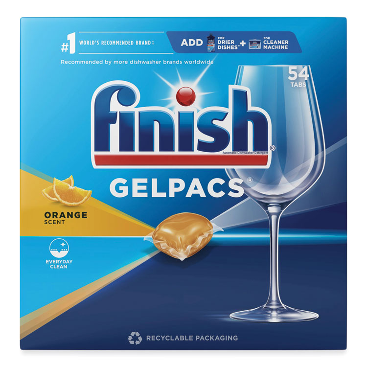 FINISH - Dish Detergent Gelpacs, Orange Scent, 54/Box