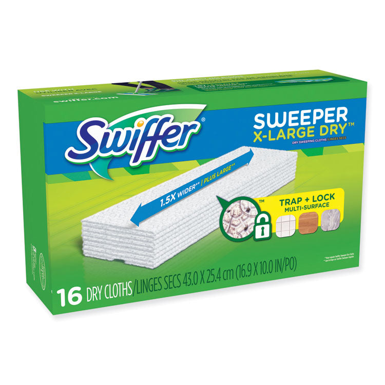 Swiffer - Sweeper XL Dry Refill Cloths, 16.9" x 9.8", White, 16/Box