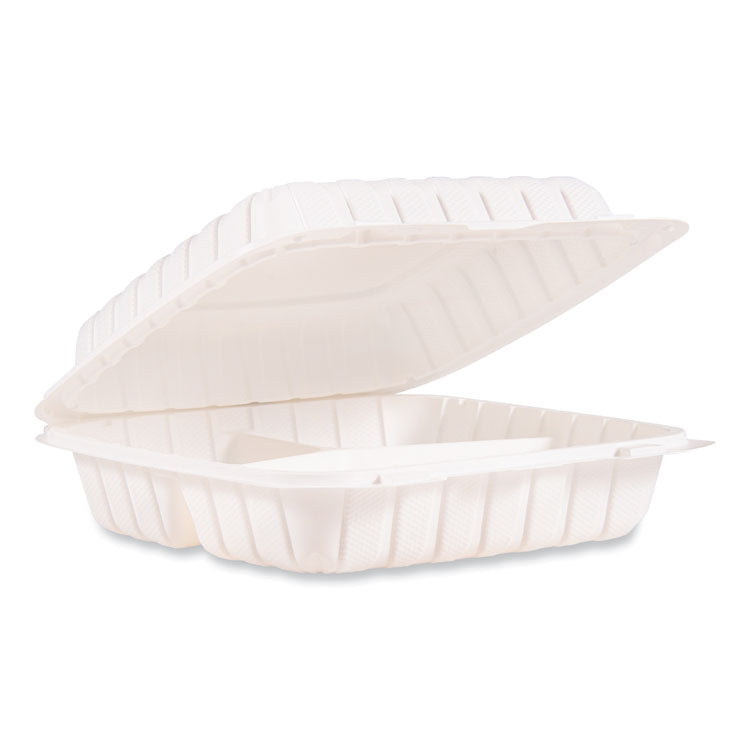 Dart - Hinged Lid Containers, 3-Compartment, 9 x 8.75 x 3, White, Plastic, 150/Carton