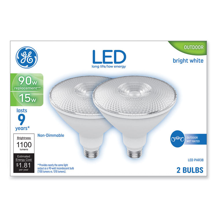 GE - LED PAR38 Non-Dimmable Outdoor Flood Light Bulb, 15 W, Bright White, 2/Pack