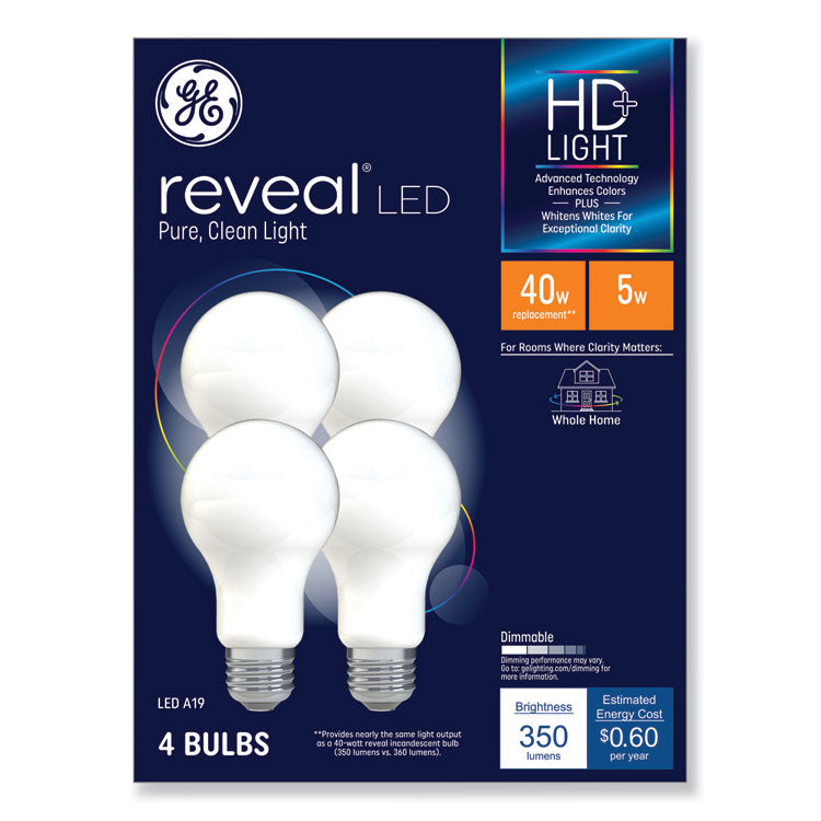 GE - Reveal HD+ LED A19 Light Bulb, 5 W, 4/Pack