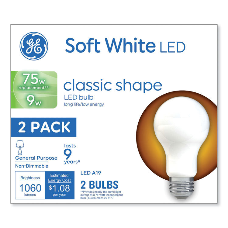 GE - Classic LED Soft White Non-Dim A19 Light Bulb, 9 W, 2/Pack