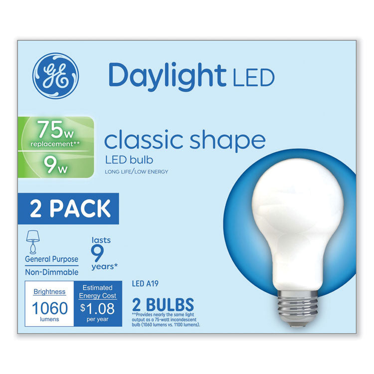 GE - Classic LED Non-Dim A19 Light Bulb, 9 W, Daylight, 2/Pack