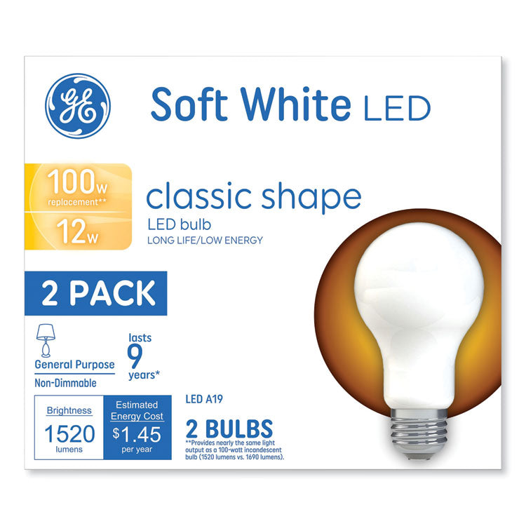 GE - Classic LED Non-Dim A19 Light Bulb, 12 W, Soft White, 2/Pack