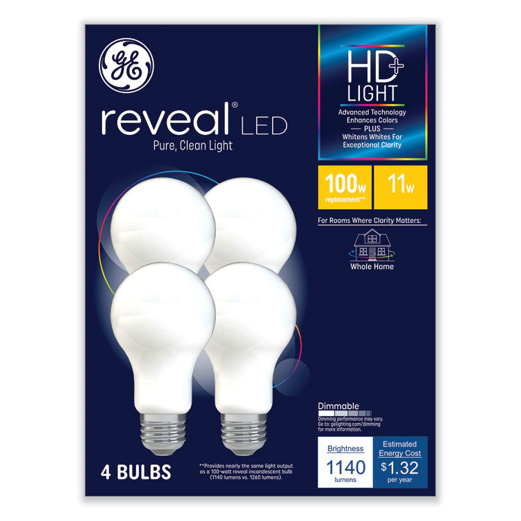 GE - Reveal HD+ LED A19 Light Bulb, 11 W, 4/Pack